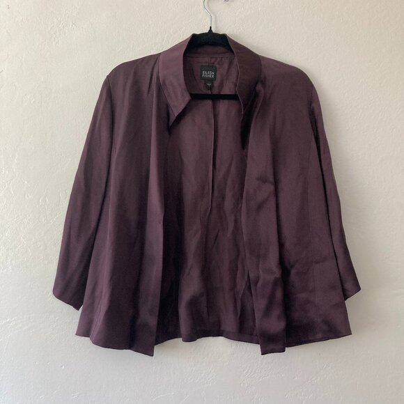Eileen Fisher 100% Silk Purple Open Front Jacket Minimalist Quiet Luxury Small - Picture 1 of 9